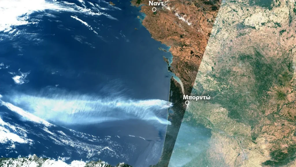 Πάνω από 500 χιλιόμετρα διένυσε ο καπνός από τις πυρκαγιές στη Γαλλία – Δορυφορικές εικόνες Πάνω από 500 χιλιόμετρα διένυσε ο καπνός από τις πυρκαγιές στη Γαλλία – Δορυφορικές εικόνες